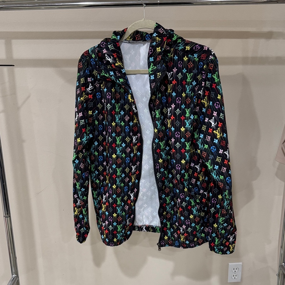 Multicolor Monogram Print Hooded Windbreaker Jack… - image 1